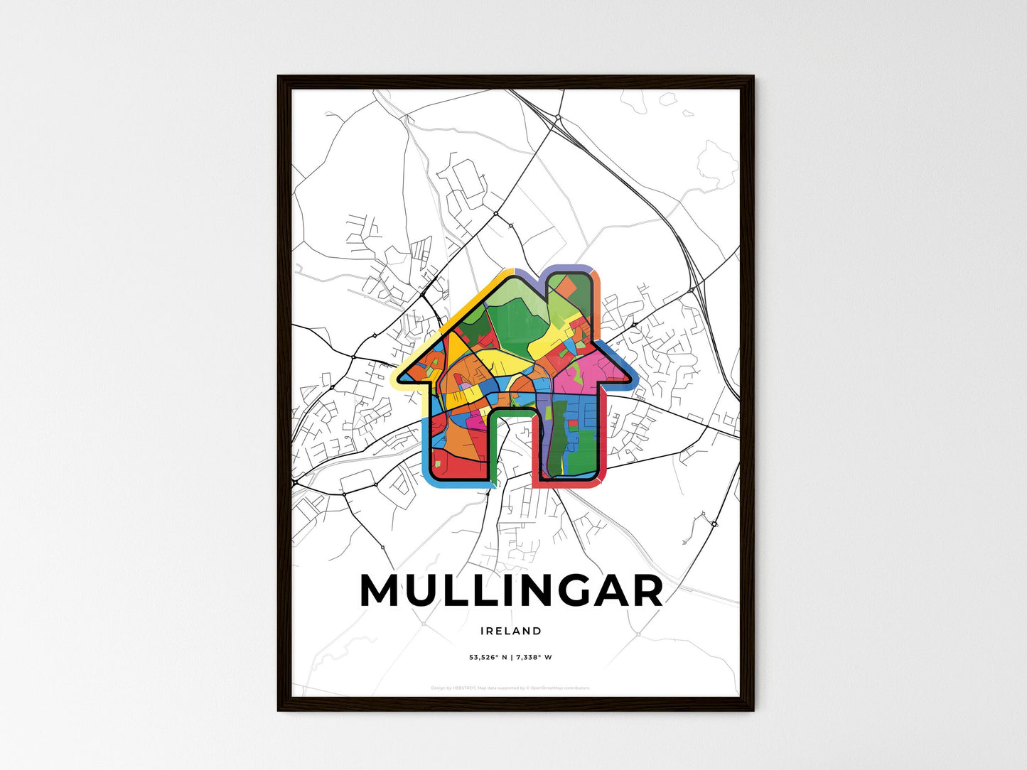 Mullingar Ireland wedding art map with home icon