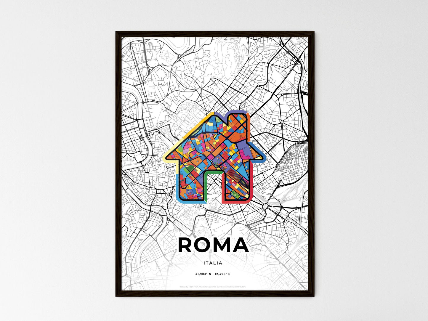Rome Italy wedding art map with home icon