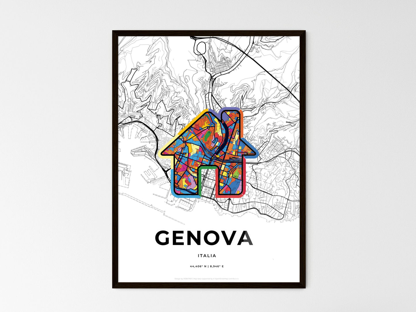 Genoa Italy wedding art map with home icon