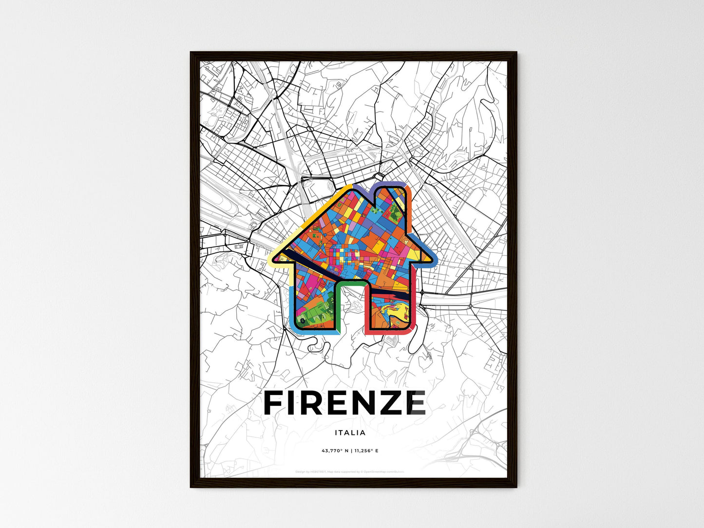 Florence Italy wedding art map with home icon