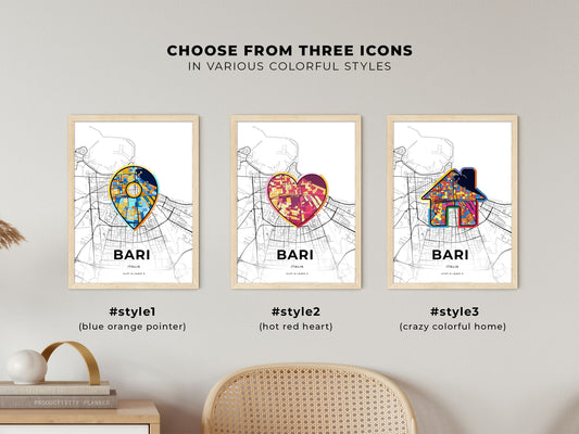 Bari Italy maps with colorful icons