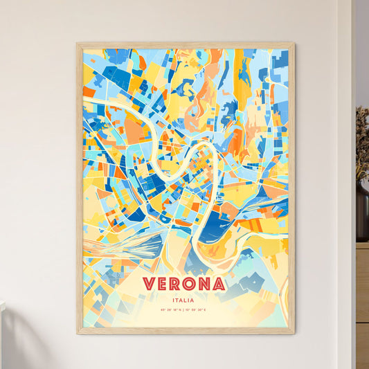 Colorful Verona Italy Fine Art Map Blue Orange