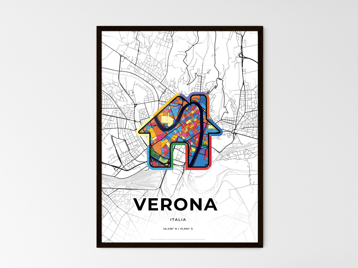 Verona Italy wedding art map with home icon