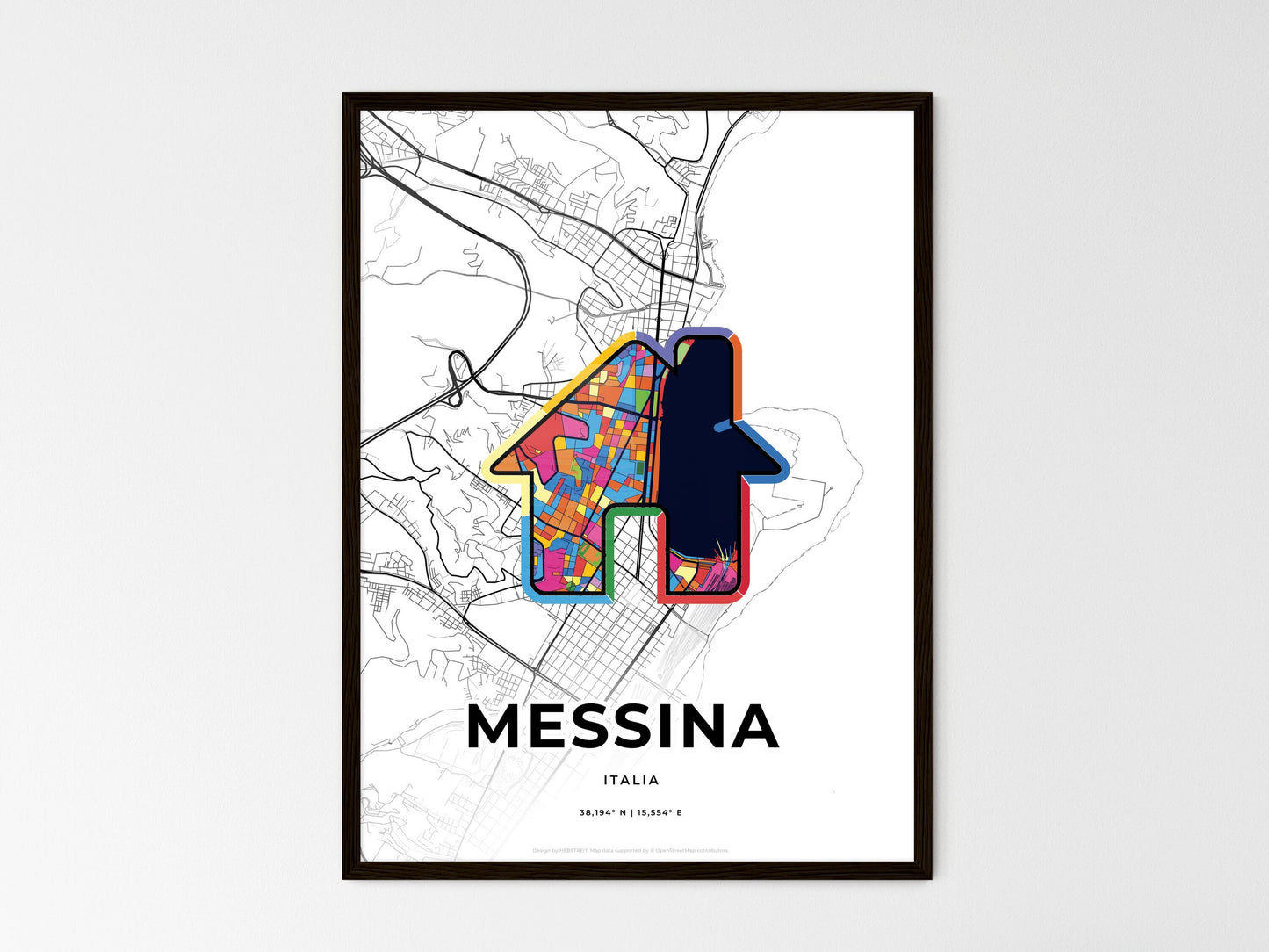 Messina Italy wedding art map with home icon