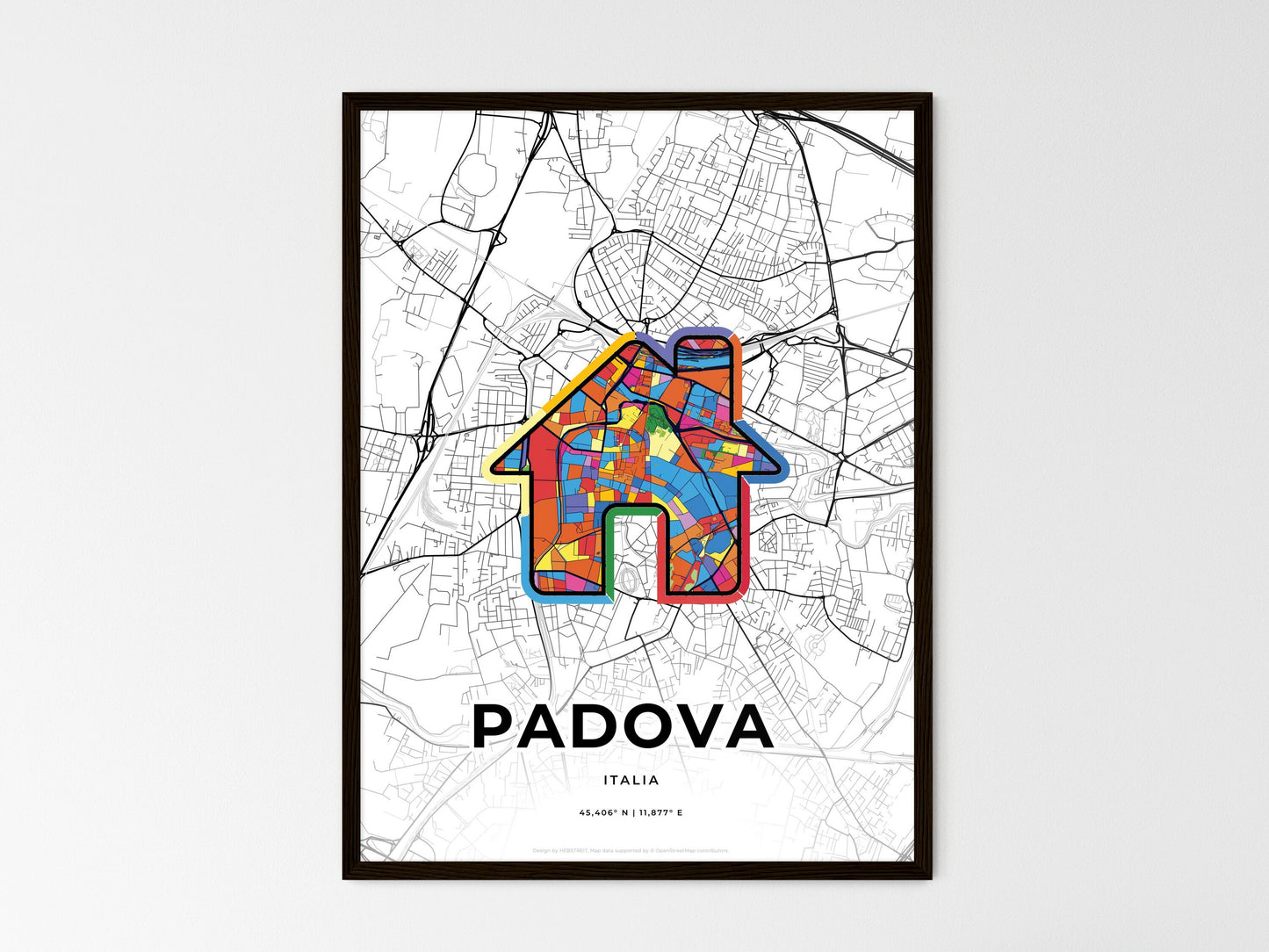 Padua Italy wedding art map with home icon