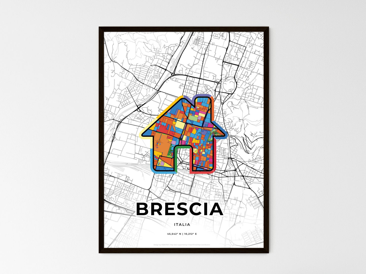 Brescia Italy wedding art map with home icon