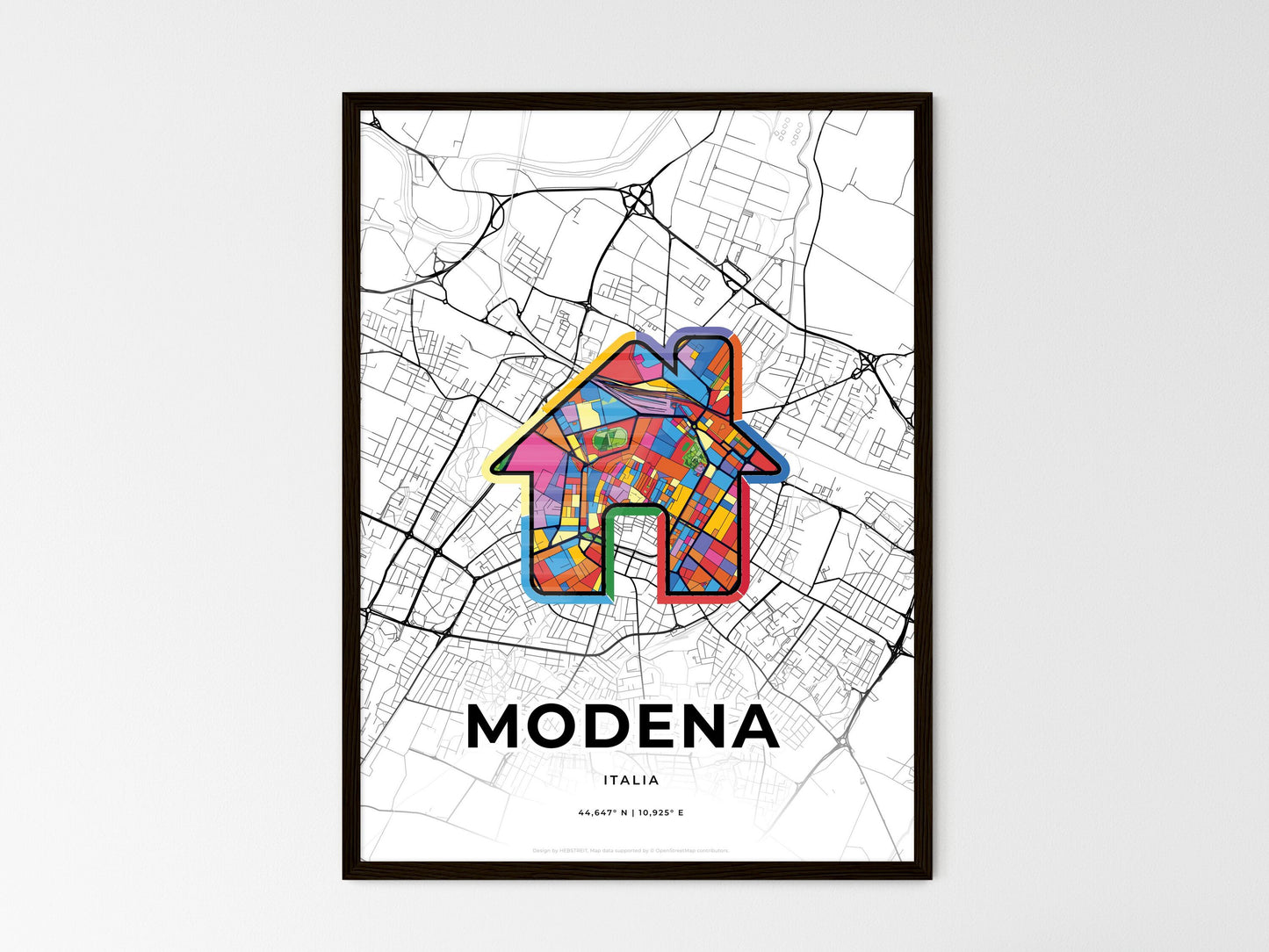 Modena Italy wedding art map with home icon