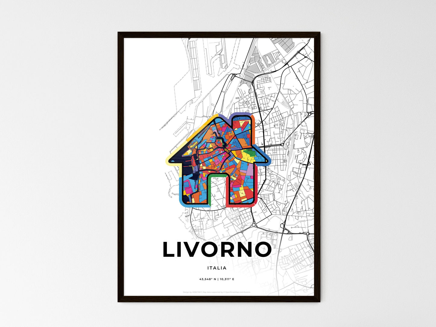 Livorno Italy wedding art map with home icon