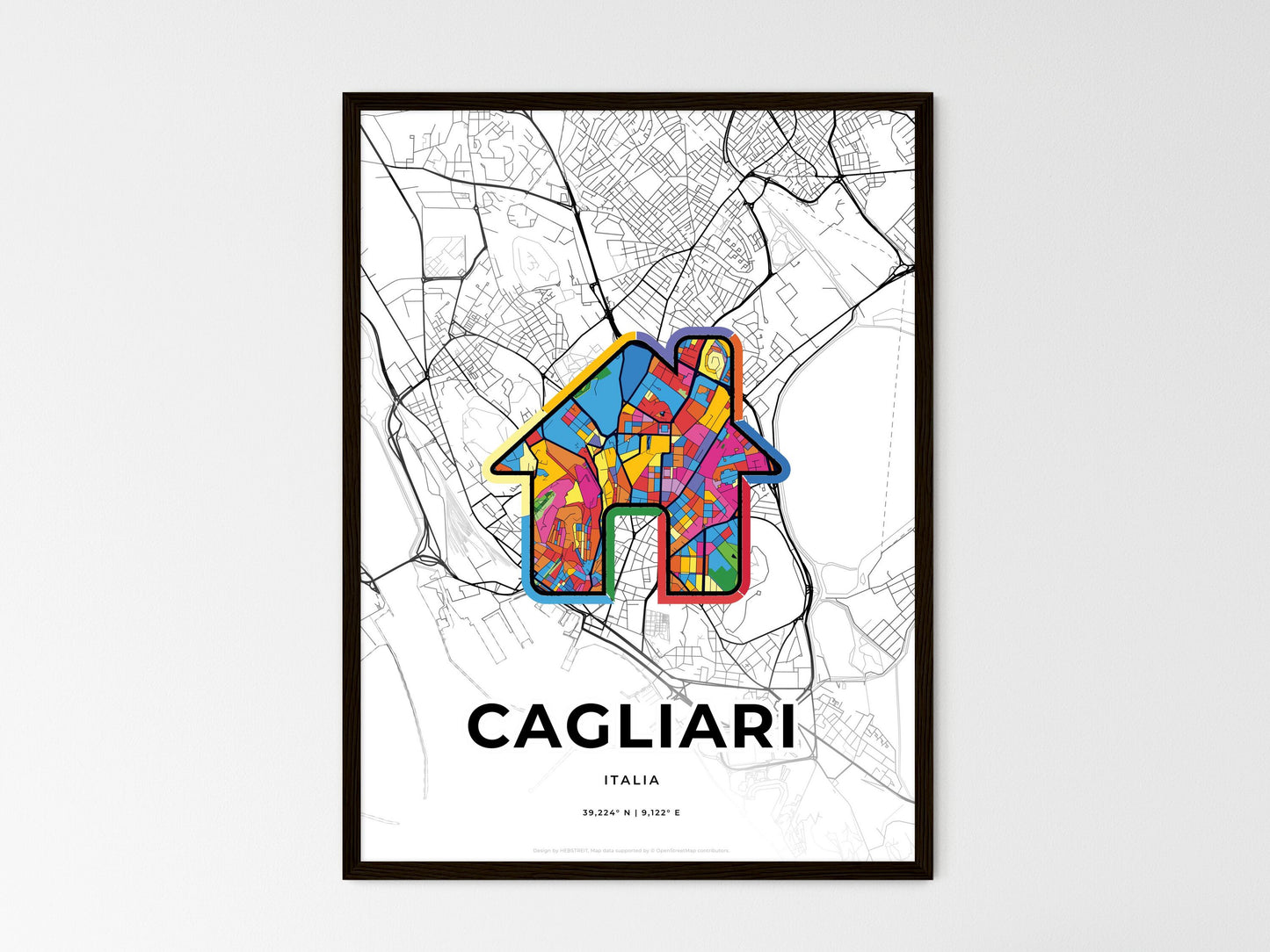 Cagliari Italy wedding art map with home icon
