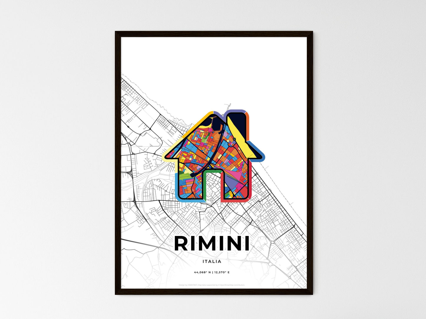 Rimini Italy wedding art map with home icon