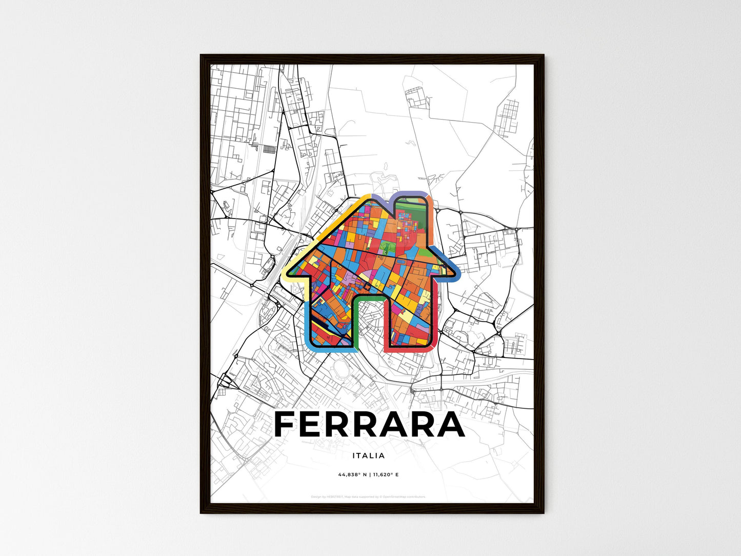 Ferrara Italy wedding art map with home icon