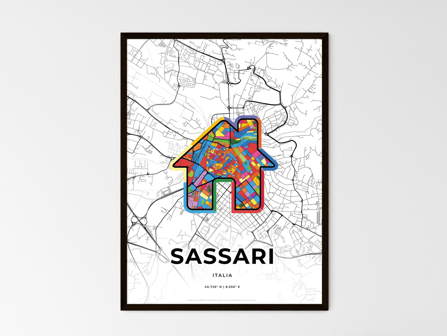 Sassari Italy wedding art map with home icon