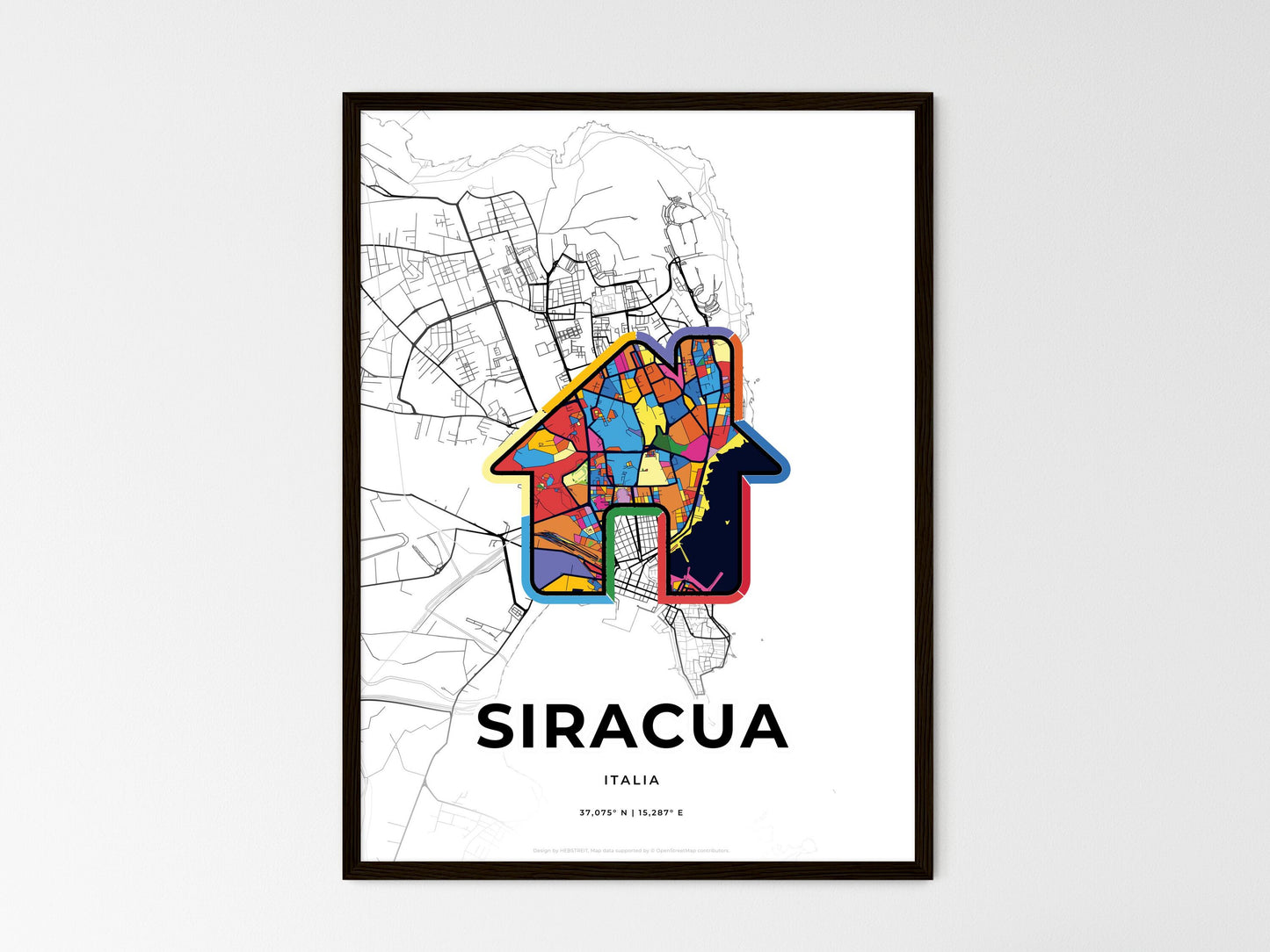 Syracuse Italy wedding art map with home icon