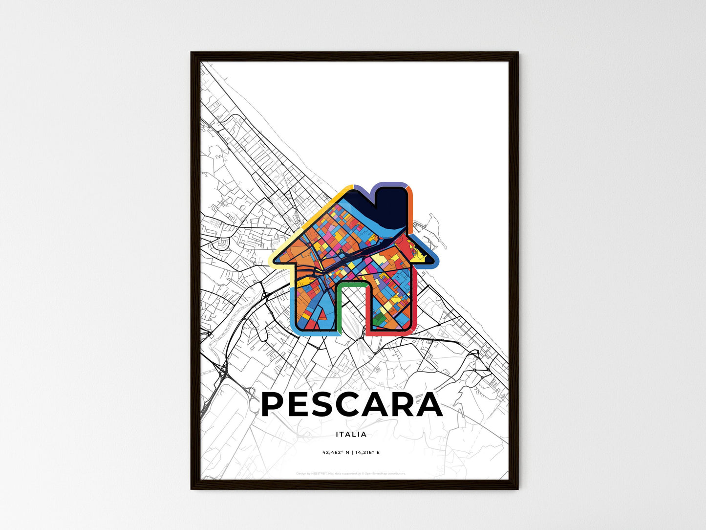 Pescara Italy wedding art map with home icon