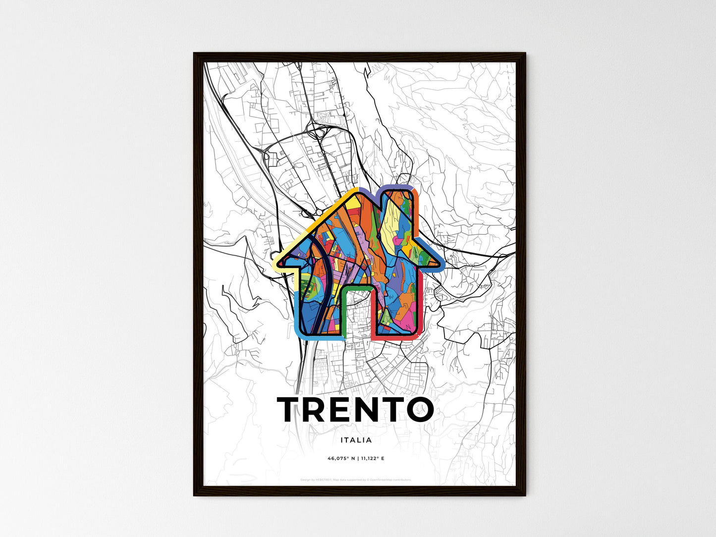 Trento Italy wedding art map with home icon