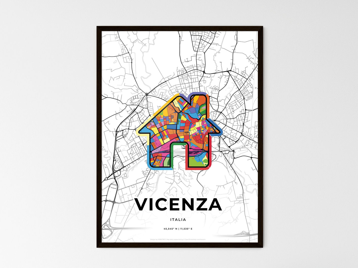 Vicenza Italy wedding art map with home icon