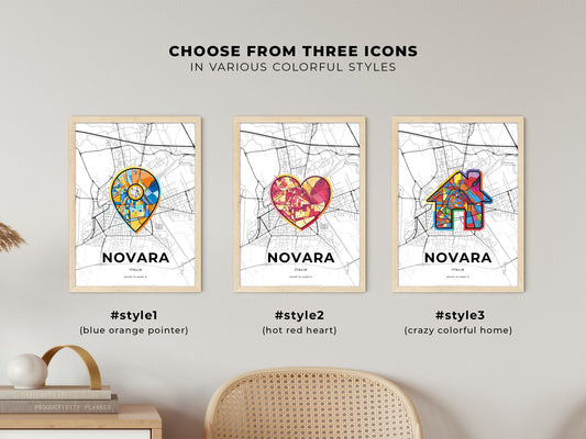 Novara Italy maps with colorful icons