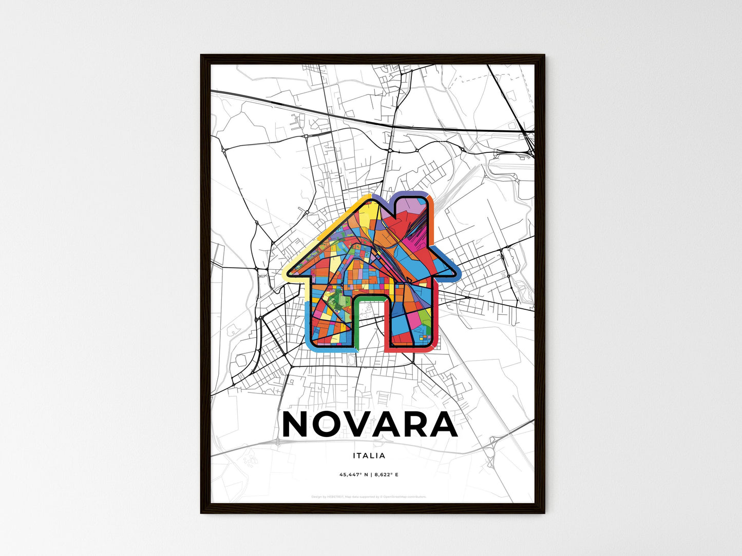 Novara Italy wedding art map with home icon