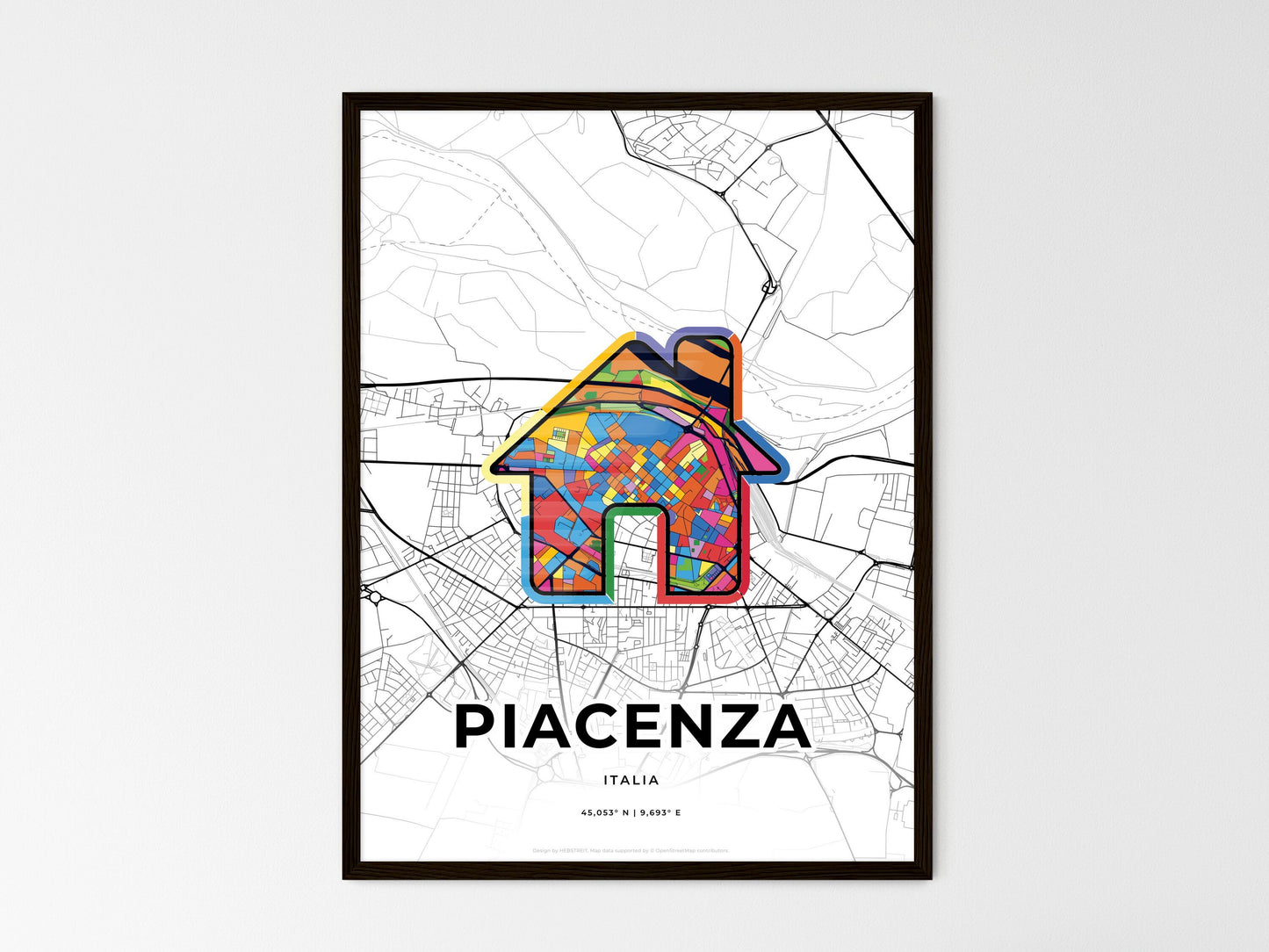 Piacenza Italy wedding art map with home icon