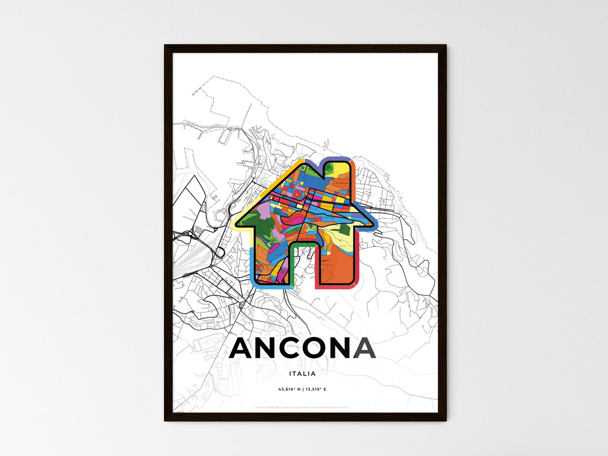 Ancona Italy wedding art map with home icon