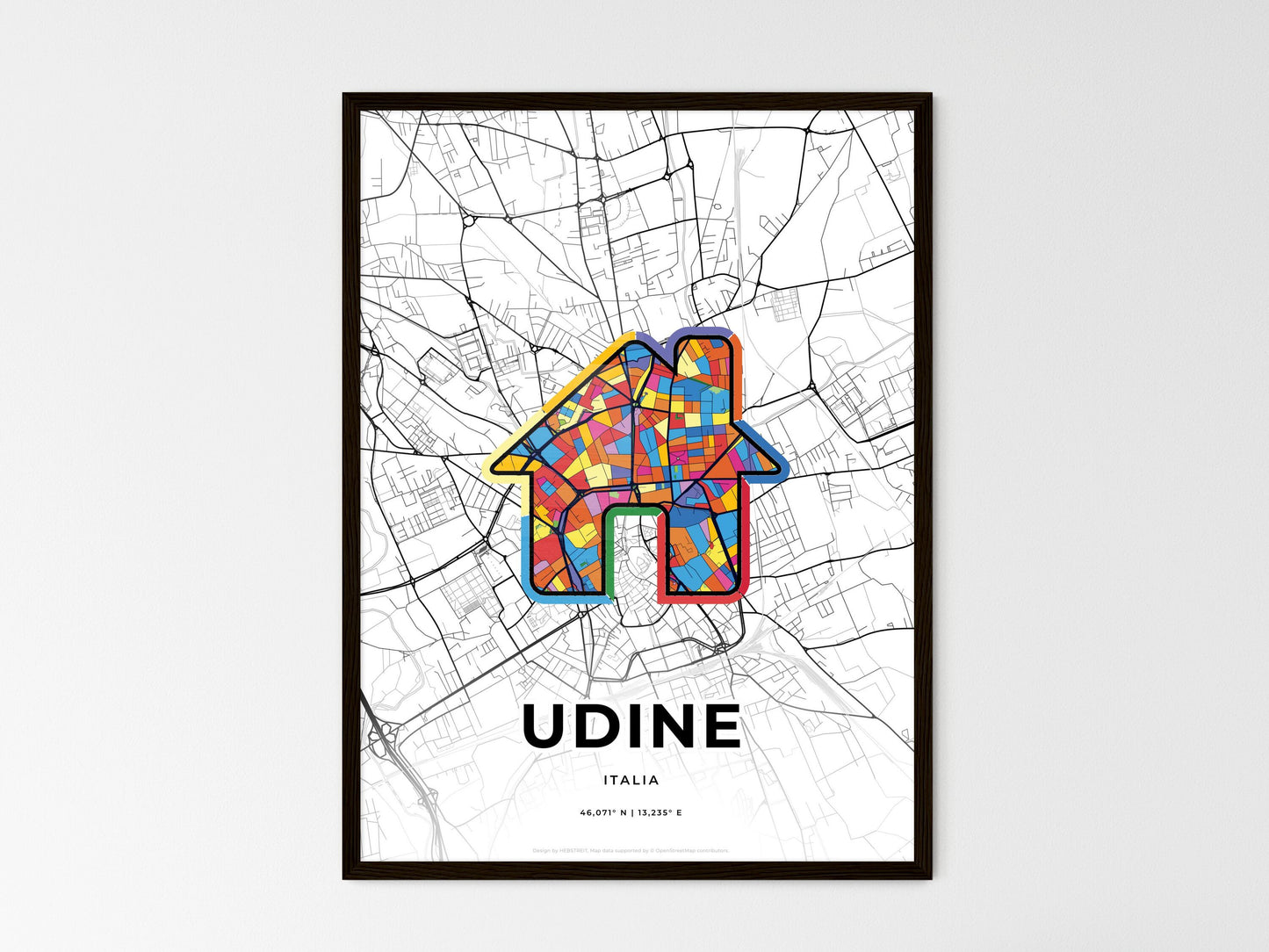 Udine Italy wedding art map with home icon