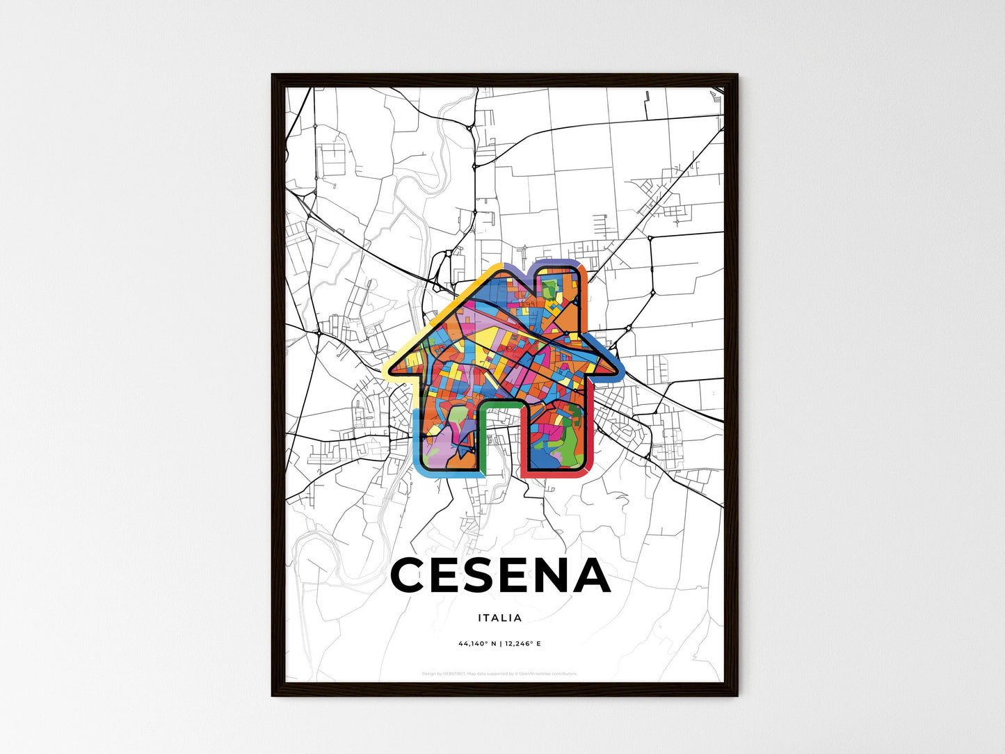 Cesena Italy wedding art map with home icon
