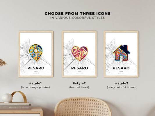 Pesaro Italy maps with colorful icons