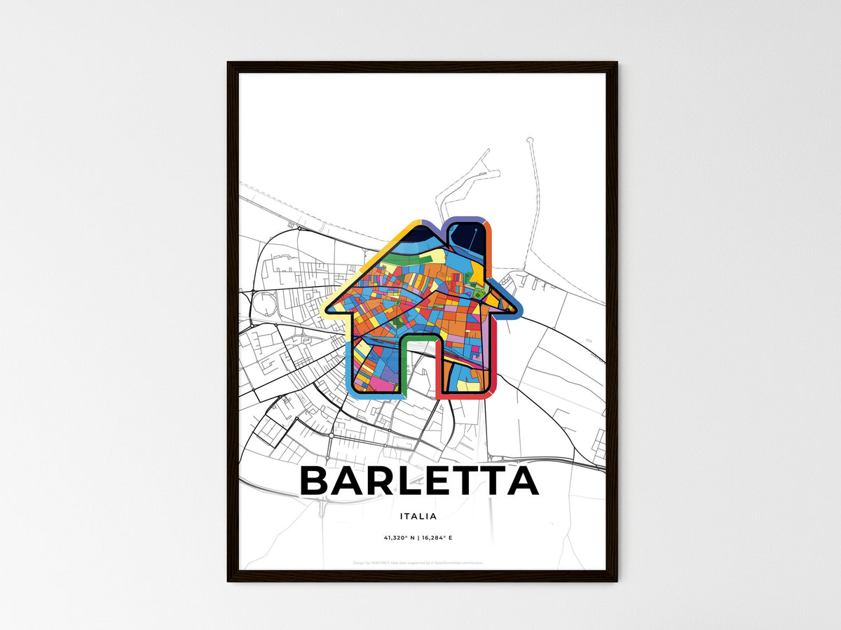 Barletta Italy wedding art map with home icon