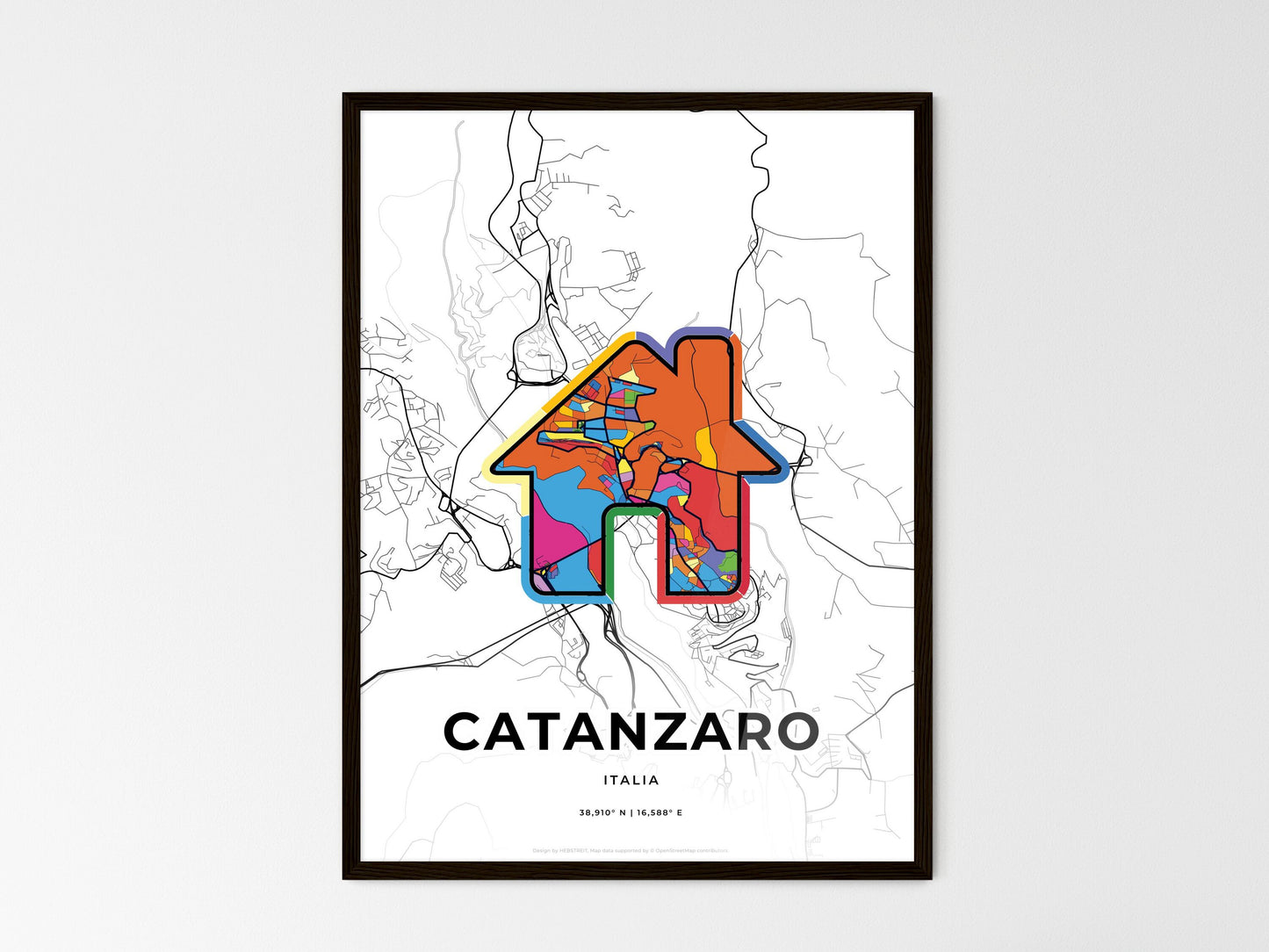 Catanzaro Italy wedding art map with home icon