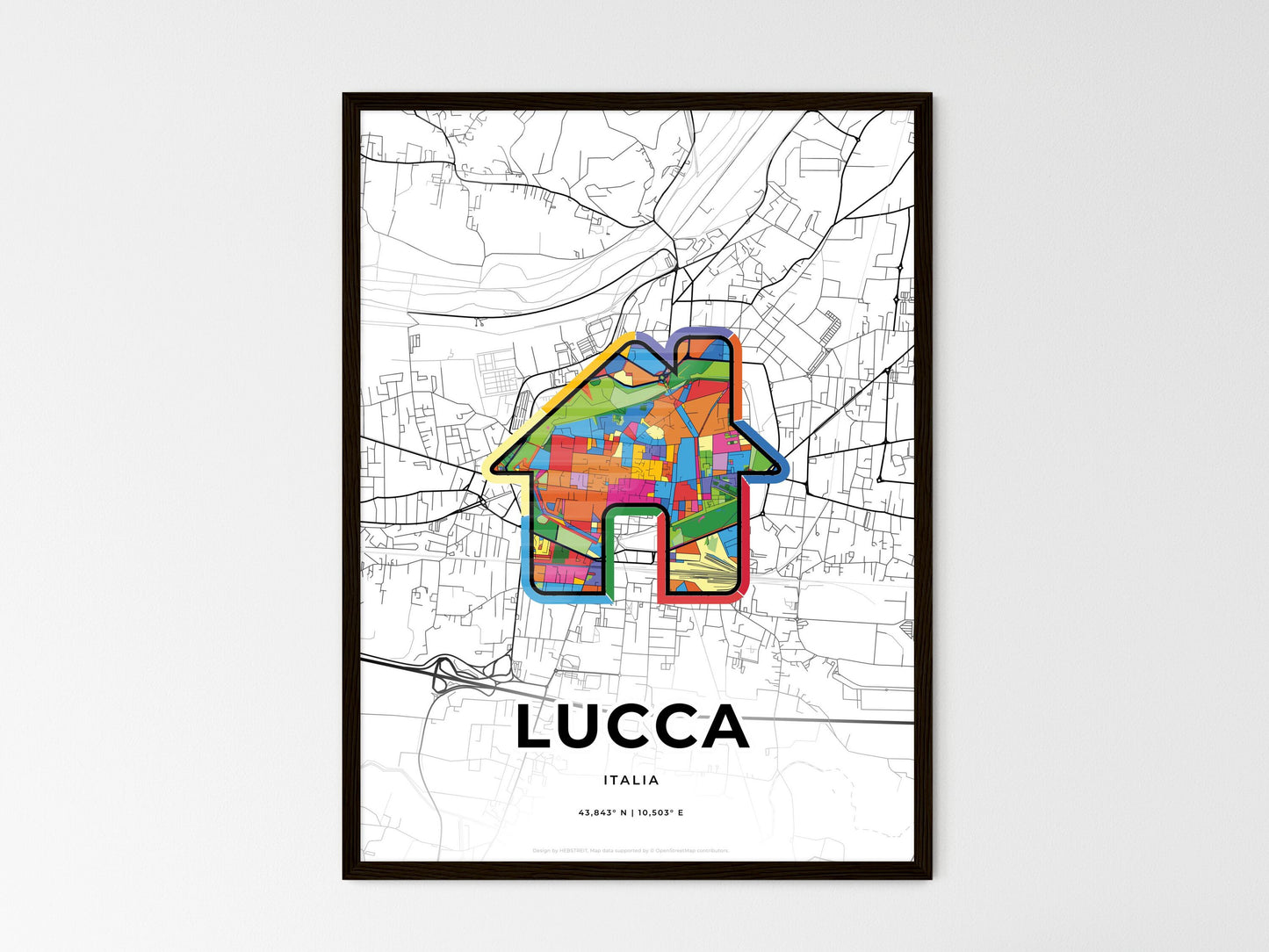 Lucca Italy wedding art map with home icon