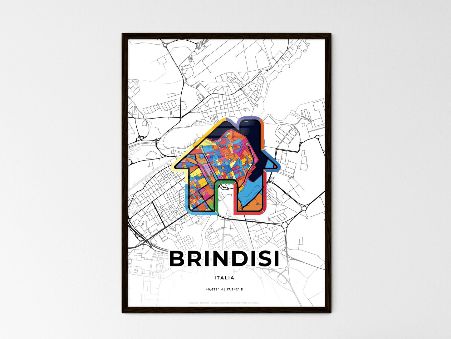 Brindisi Italy wedding art map with home icon