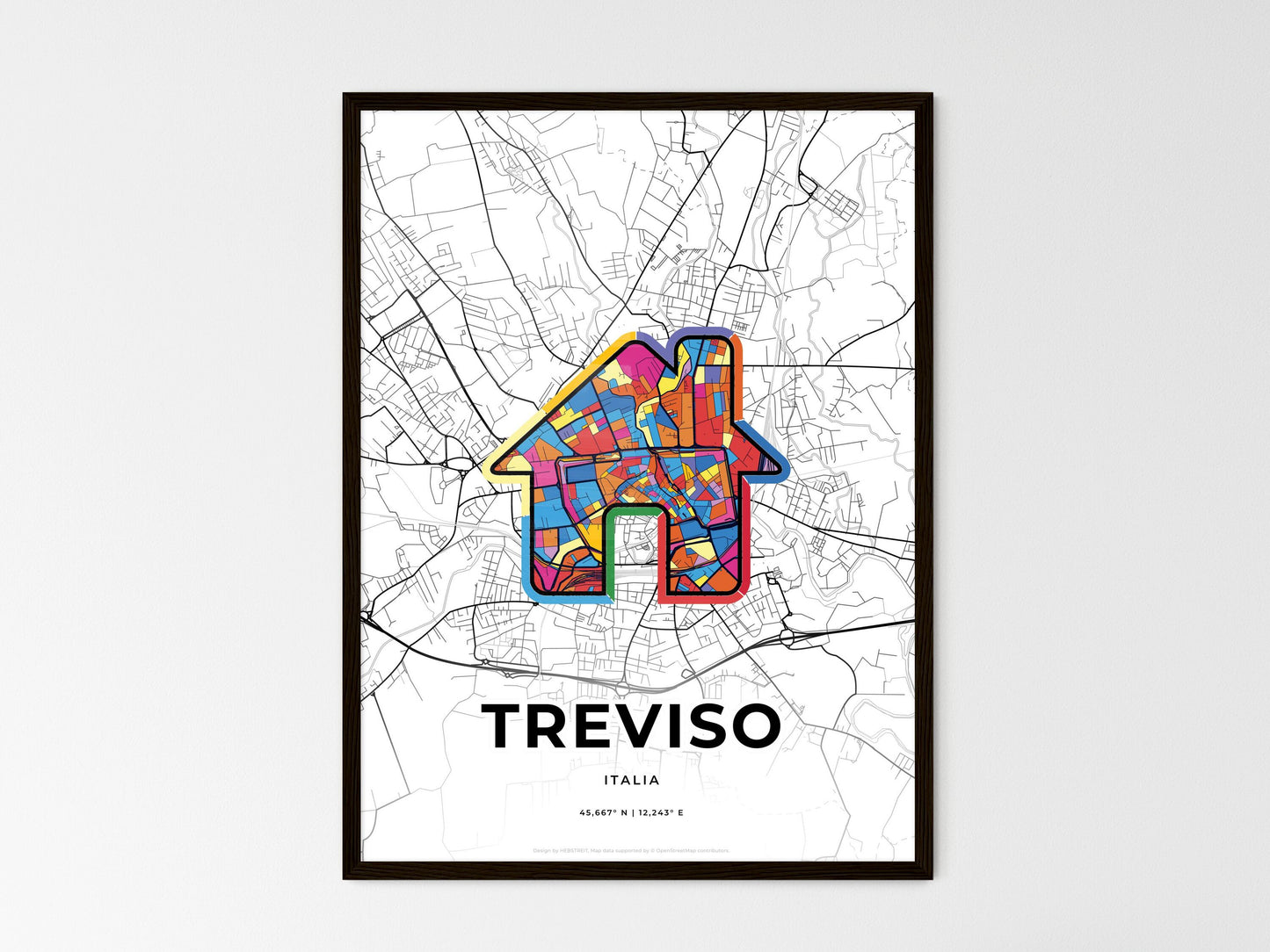 Treviso Italy wedding art map with home icon