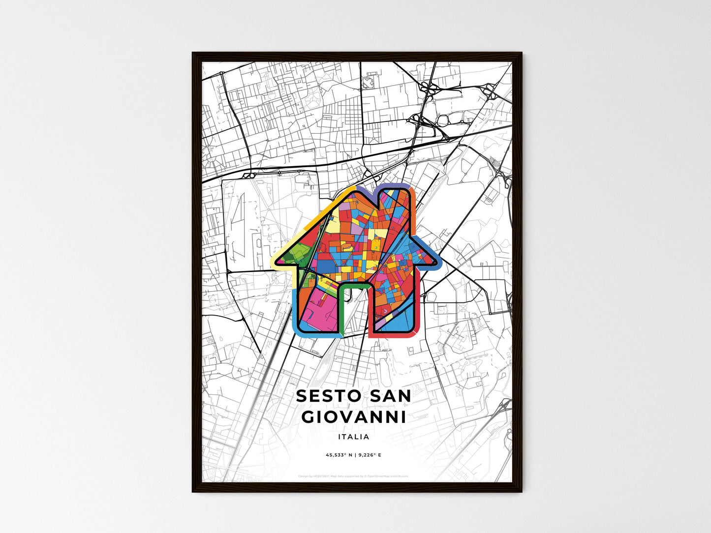 Sesto San Giovanni Italy wedding art map with home icon