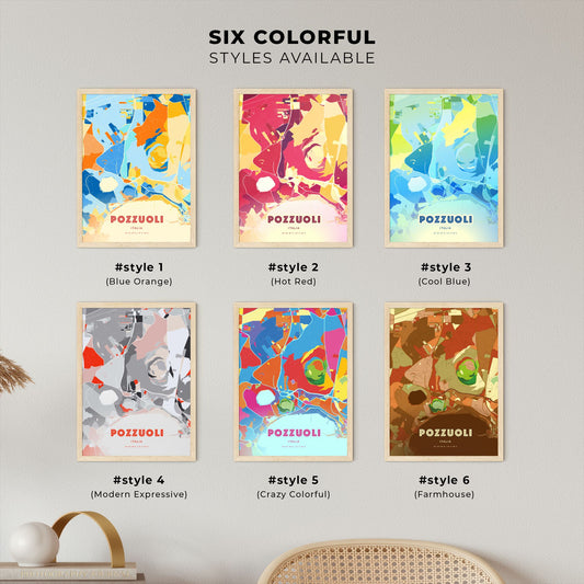 Colorful POZZUOLI ITALY Fine Art Map Blue Orange