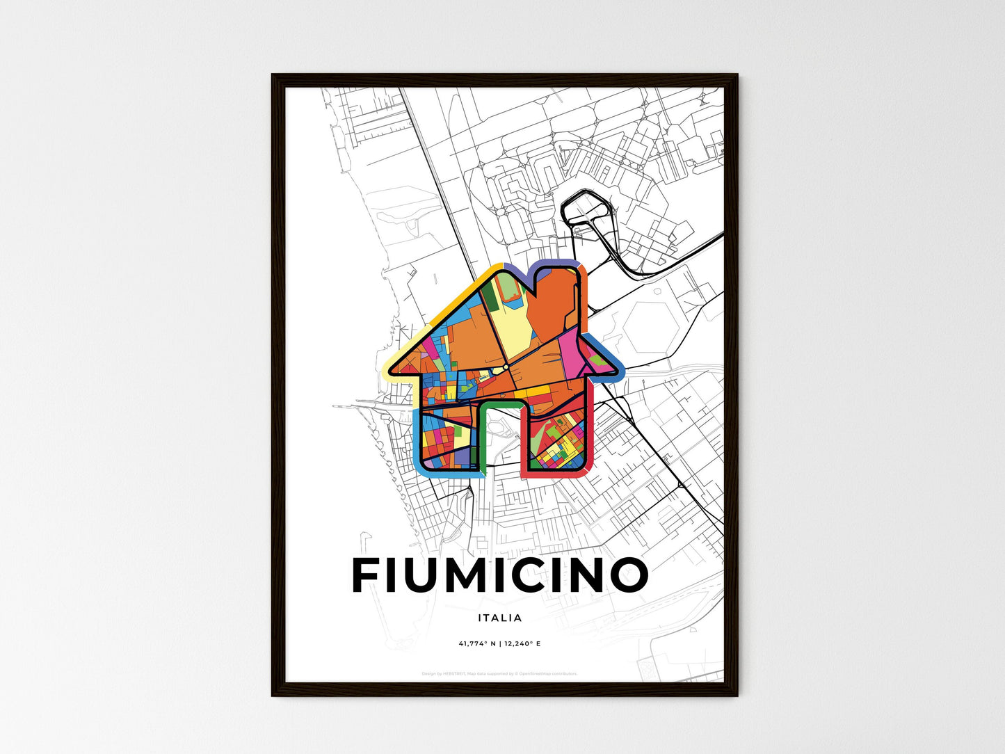 Fiumicino Italy wedding art map with home icon