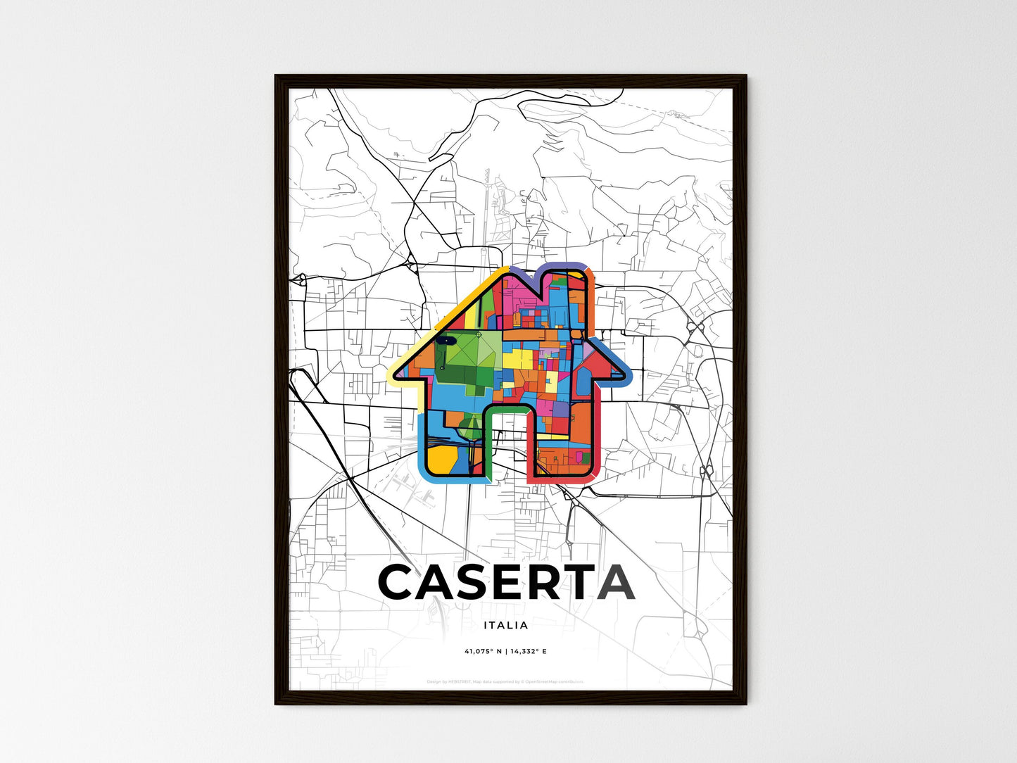 Caserta Italy wedding art map with home icon