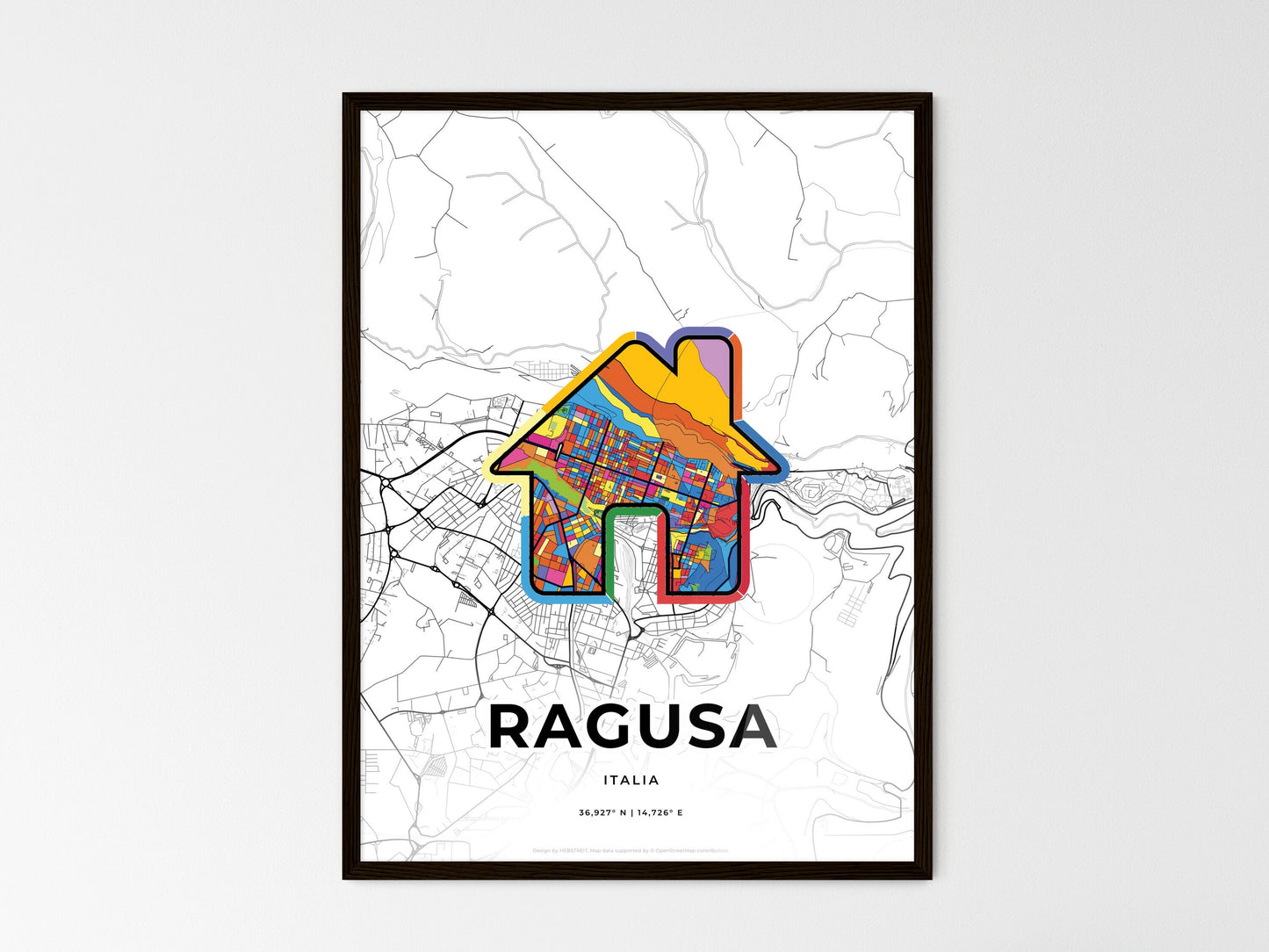 Ragusa Italy wedding art map with home icon