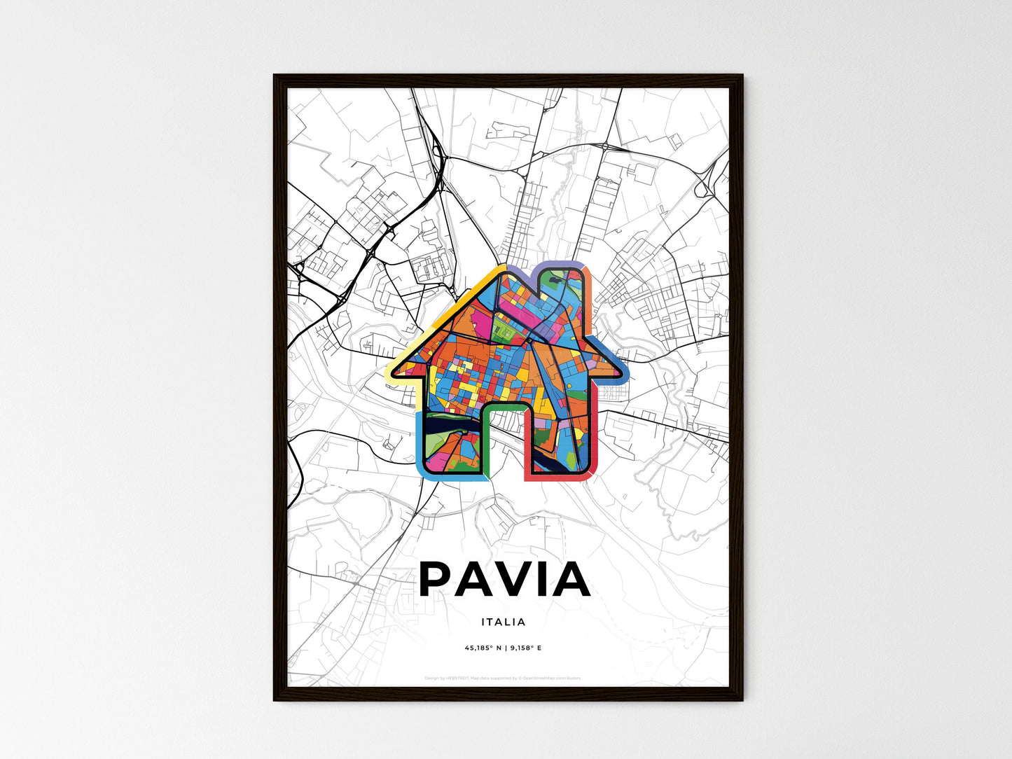 Pavia Italy wedding art map with home icon