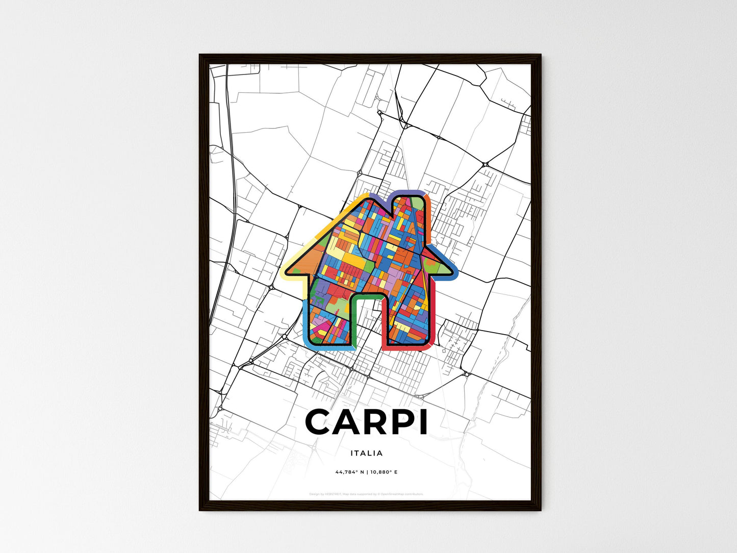 Carpi Italy wedding art map with home icon