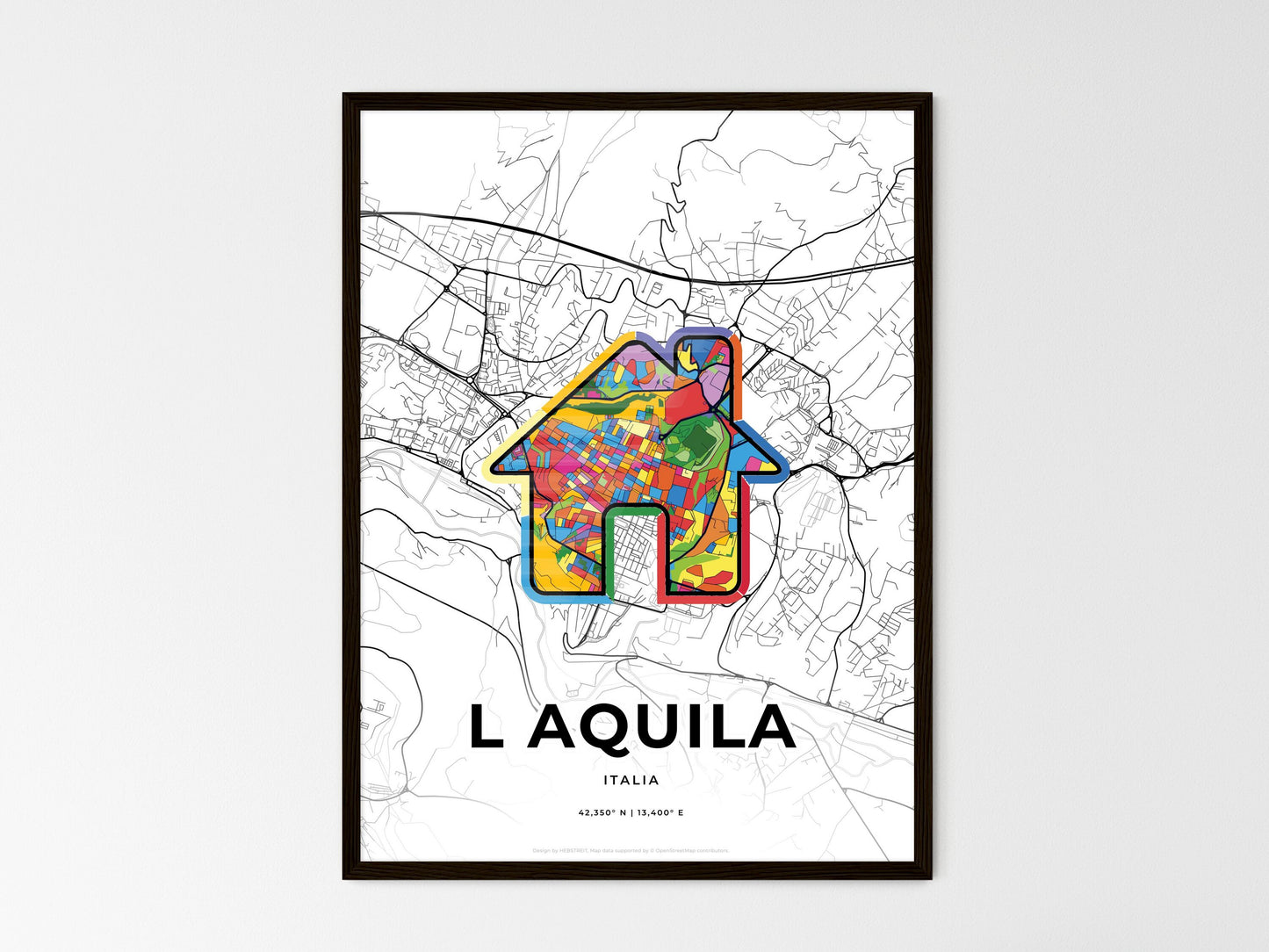 L Aquila Italy wedding art map with home icon