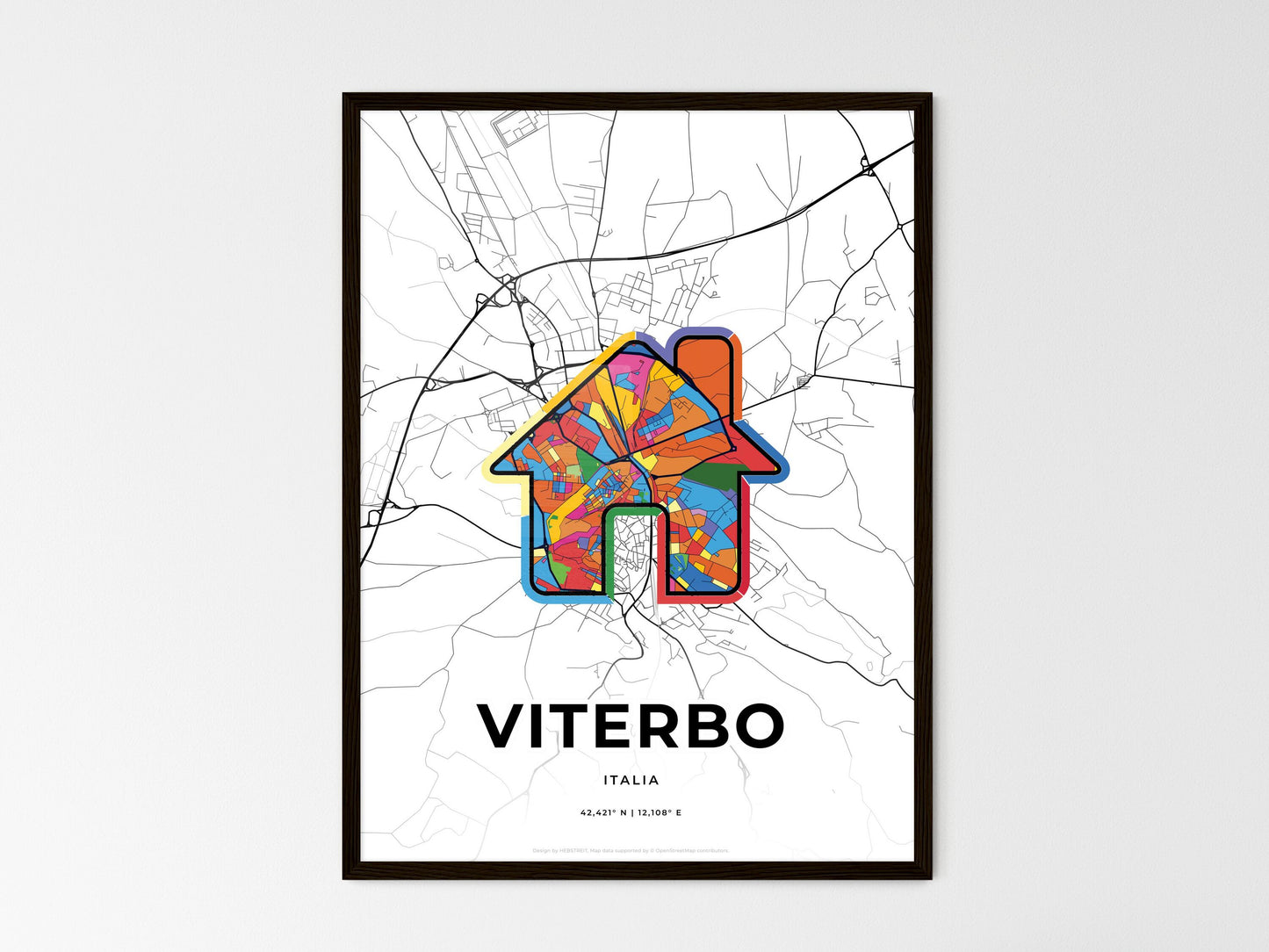 Viterbo Italy wedding art map with home icon