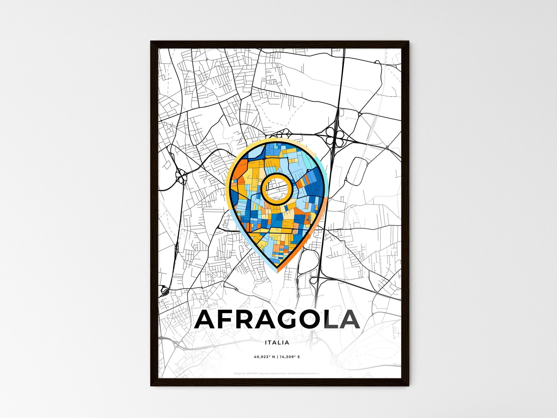 AFRAGOLA ITALY minimal art map with a colorful icon. Where it all began, Couple map gift. Style 1