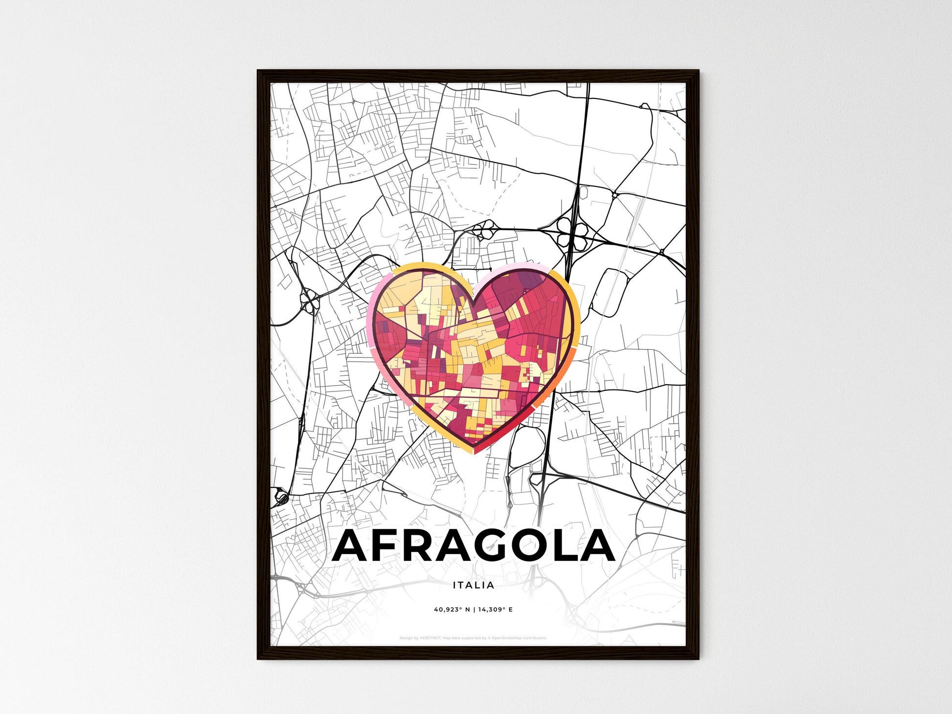 AFRAGOLA ITALY minimal art map with a colorful icon. Where it all began, Couple map gift. Style 2