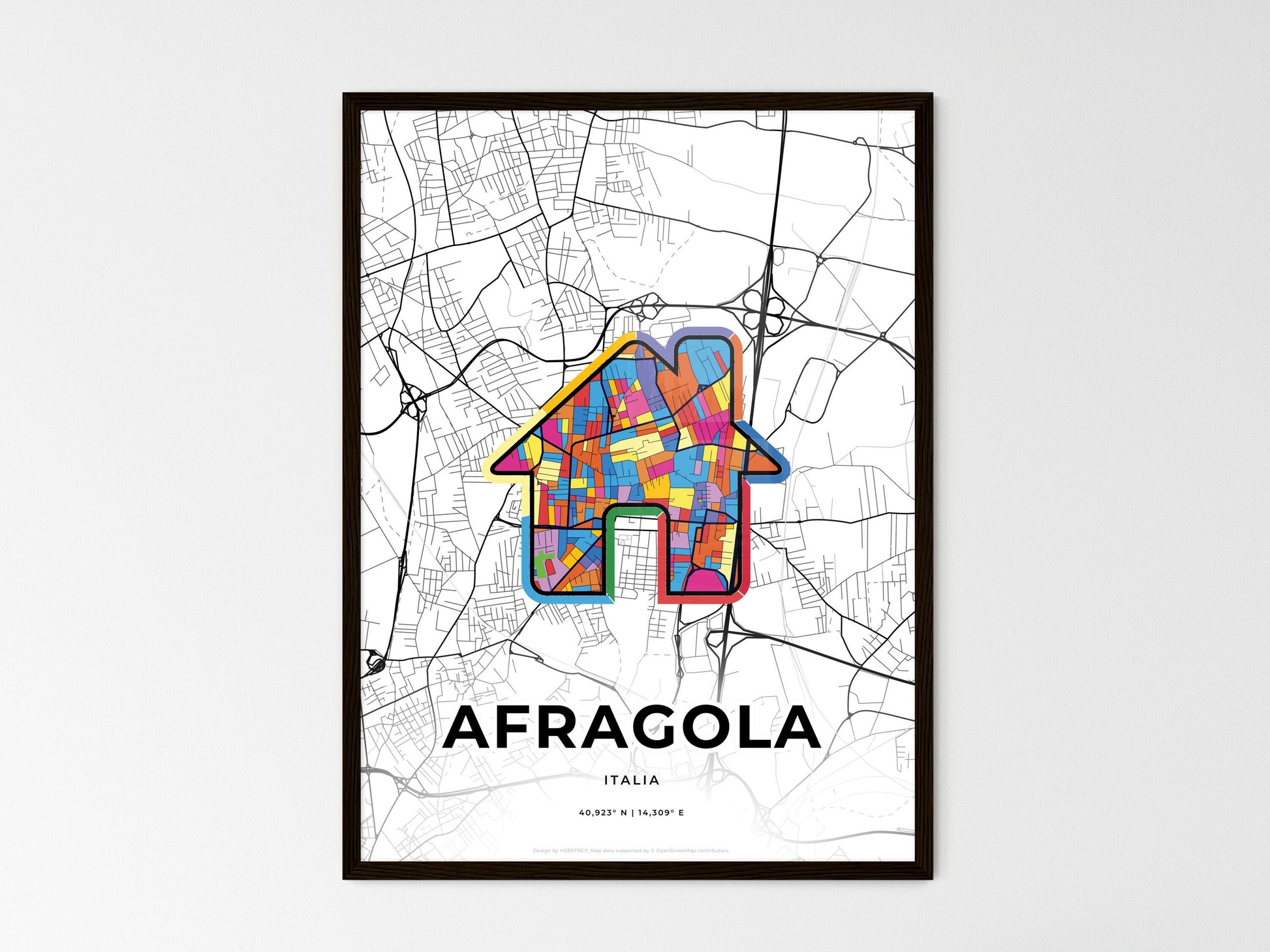AFRAGOLA ITALY minimal art map with a colorful icon. Where it all began, Couple map gift. Style 3