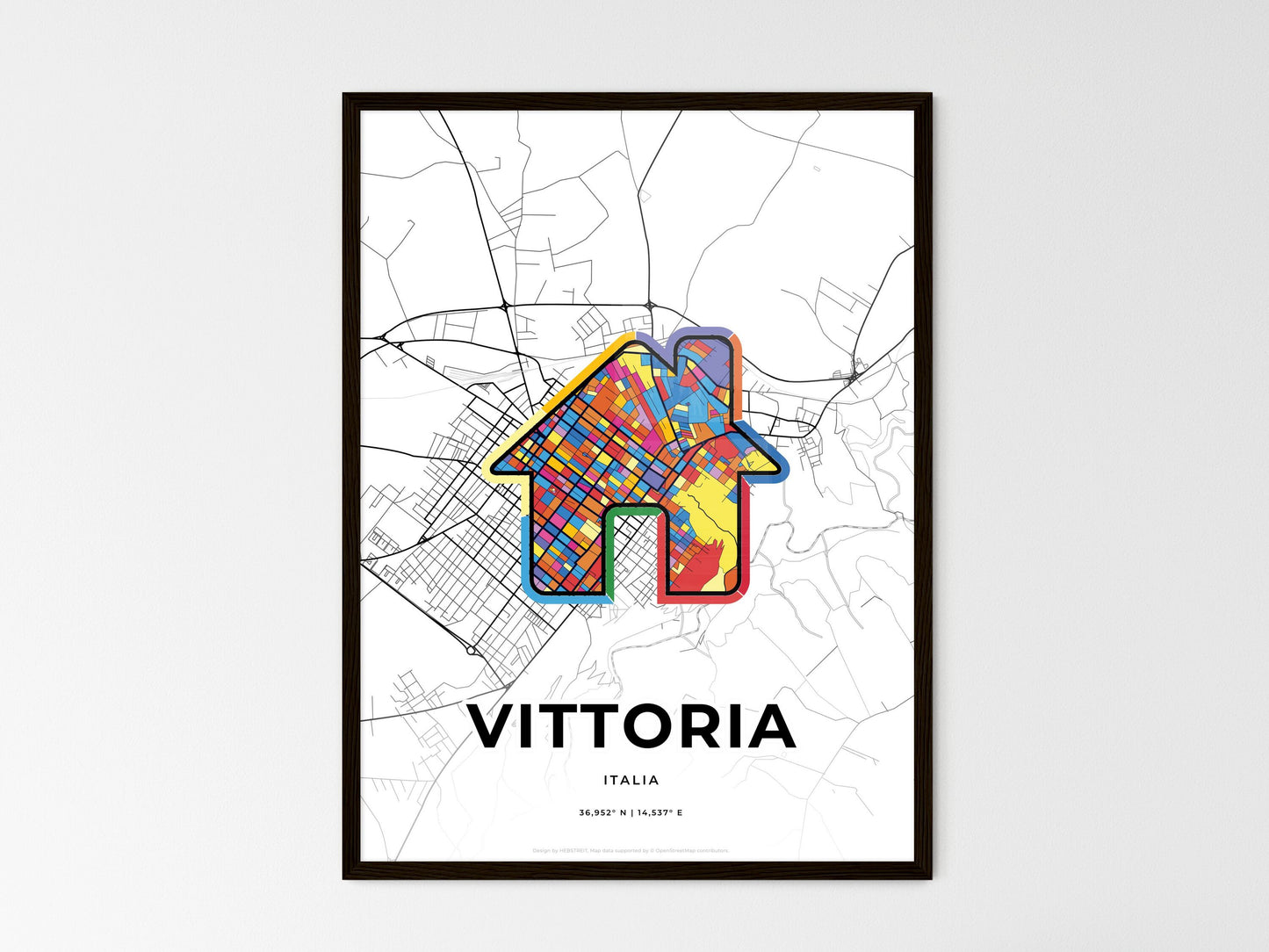 Vittoria Italy wedding art map with home icon