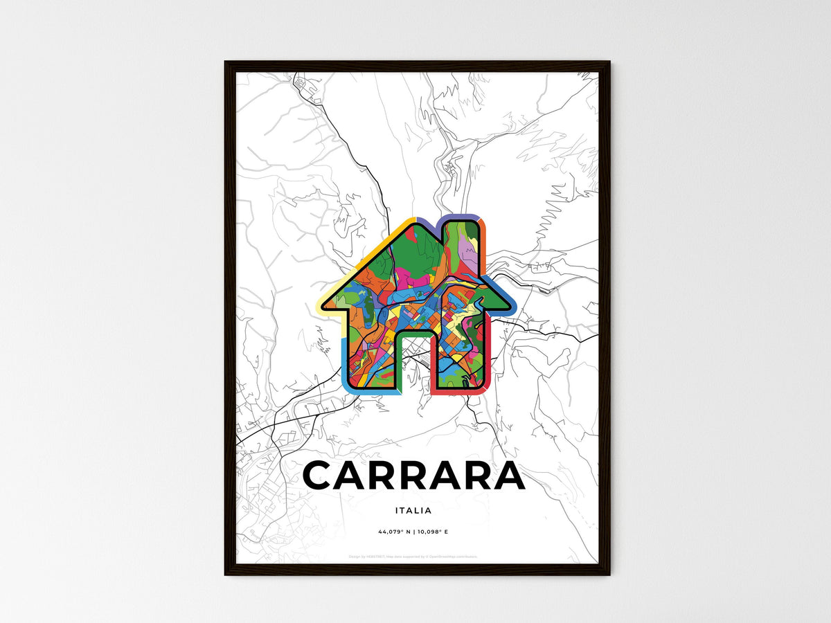 Carrara Italy wedding art map with home icon