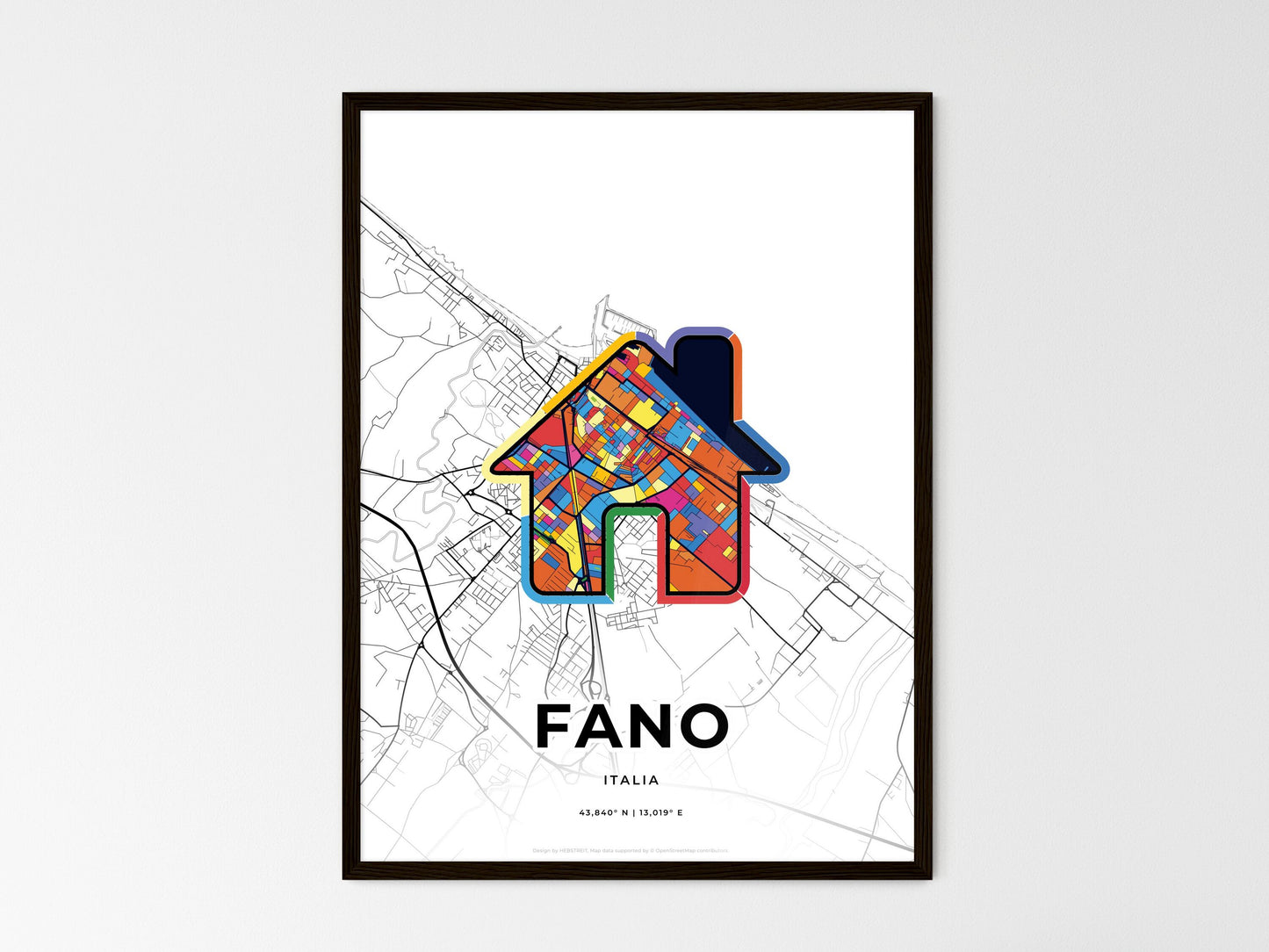 Fano Italy wedding art map with home icon