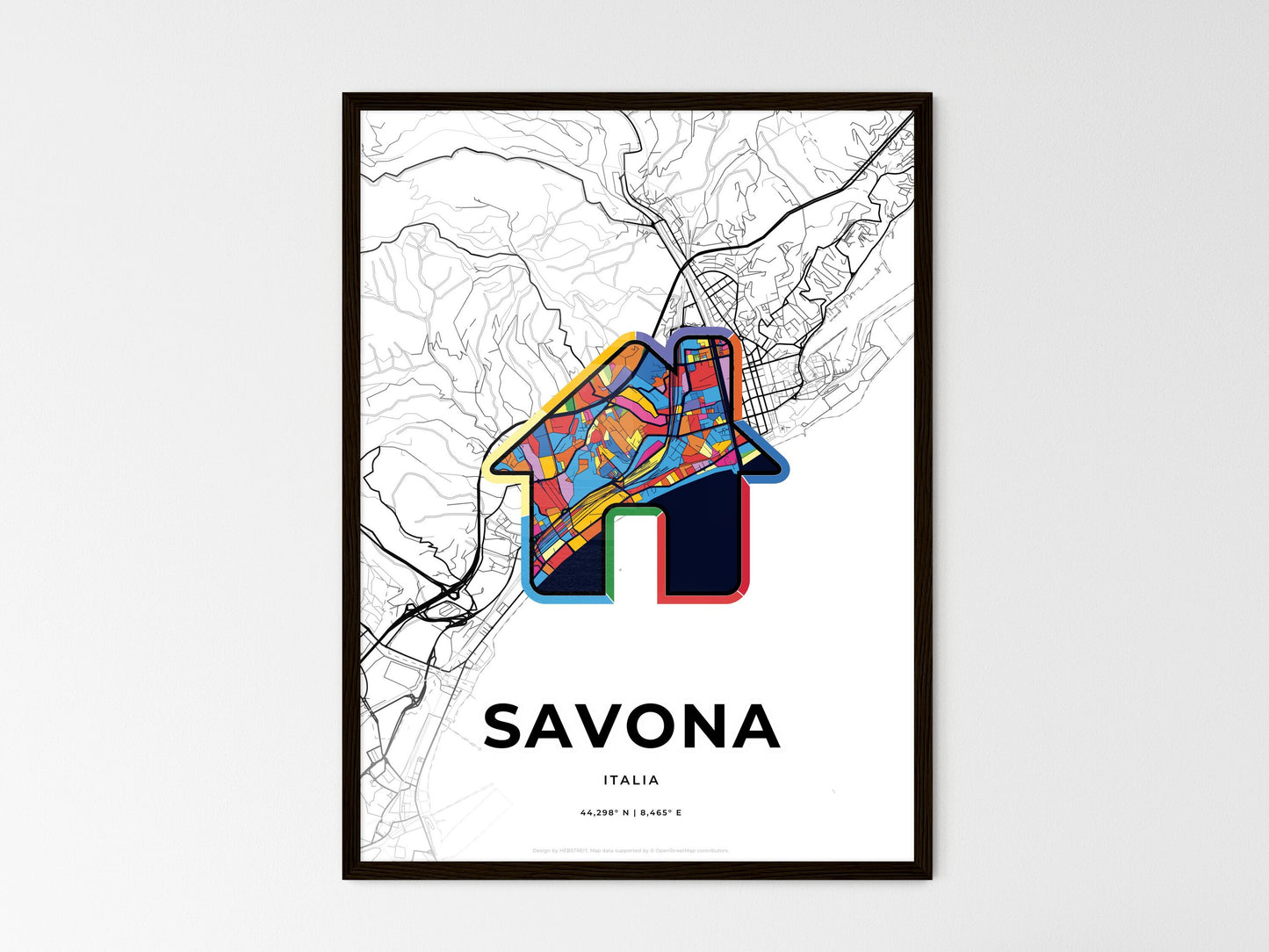 Savona Italy wedding art map with home icon