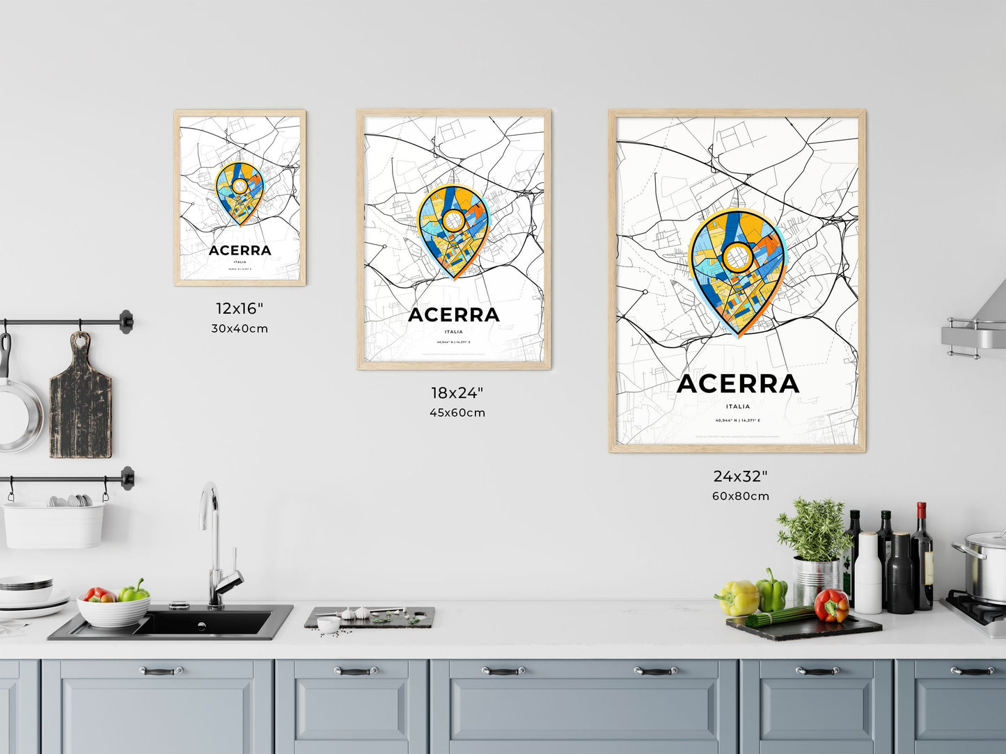 ACERRA ITALY minimal art map with a colorful icon. Where it all began, Couple map gift.