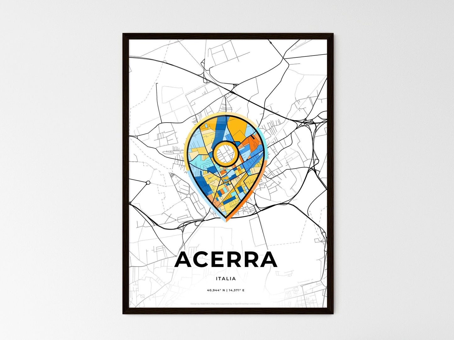 ACERRA ITALY minimal art map with a colorful icon. Where it all began, Couple map gift. Style 1